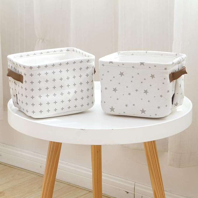 Sea Team Collapsible Fabric Storage Cube Bins Organizer with Handles | Canvas Storage Baskets for Closet Shelf Organization and Organizing Solution, 7.9 x 6.3 x 5.9 Inches, Gray, 4-Pack