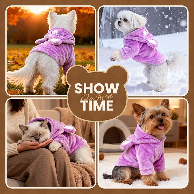 Dog Hoodie with Bear Ears Fleece Dog Sweater for Small Dogs French Bulldog Clothes Puppy Costume for Small Dogs XS Winter Clothes Cozy Pet Fleece for Cats