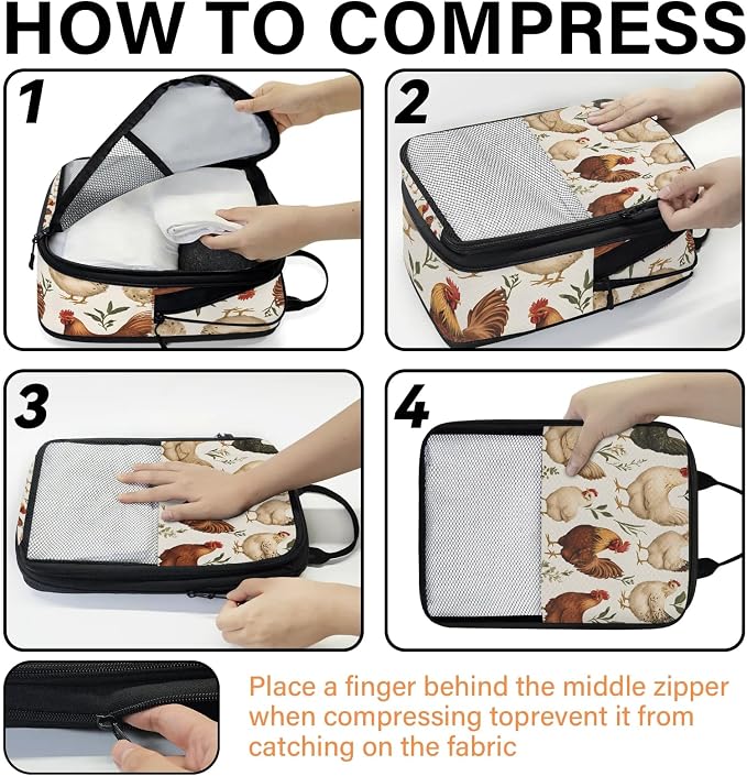 Chicken 6 Set Compression Packing Cubes Hen And Chicken Expandable Packing Organizer for Travel Accessories Luggage Suitcase Bag