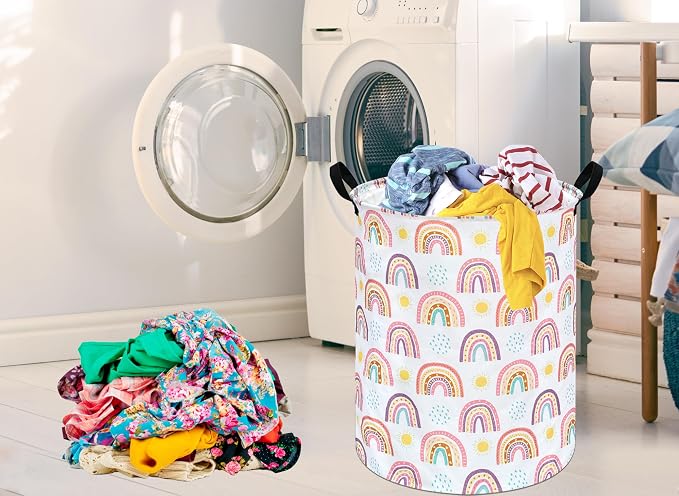 MAIZMZ Kids Rainbow Hamper Laundry Basket Storage Bins Gift Organizer Clothes Toy Box Large Canvas Collapsible Chest for Home/Dorm/Kitchen/Pet/Office/Closet/Shelf/Room Decor