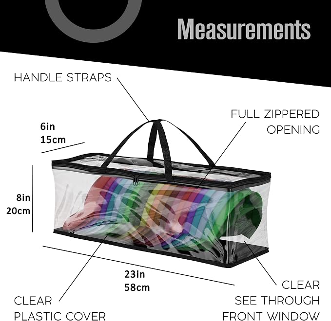 Baseball Cap Storage Bag, Hat Organizer Case, Black Handles, 23" x 6" x 8" | Houseables Cap Holder, Clear Plastic Tote, Moisture & Dust Proof, w/Zipper Closure, Holds up to 22 Hats, Dirt Protection