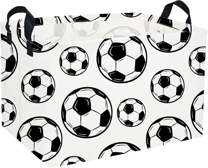 Essme Rectangular Soccer Basket Kids Storage Box,Boys Storage Bins Organizer with Handles for Room Decor, Kids Basket,Shelf Basket.(Soccers)