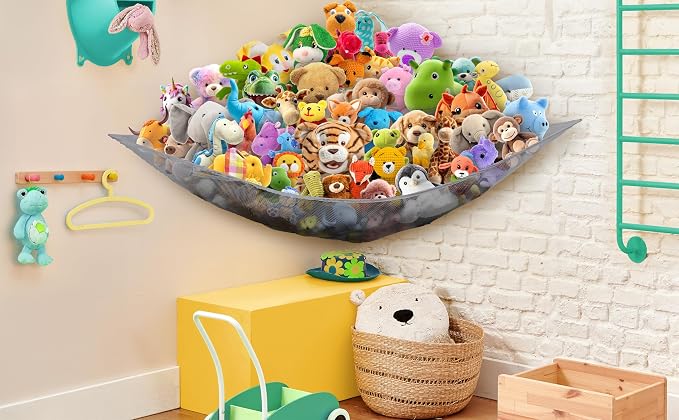 Simple Houseware 2 Pack Stuffed Animal Toy Hammock Net, Gray | Jumbo Size Corner Wall Storage for Kids Room