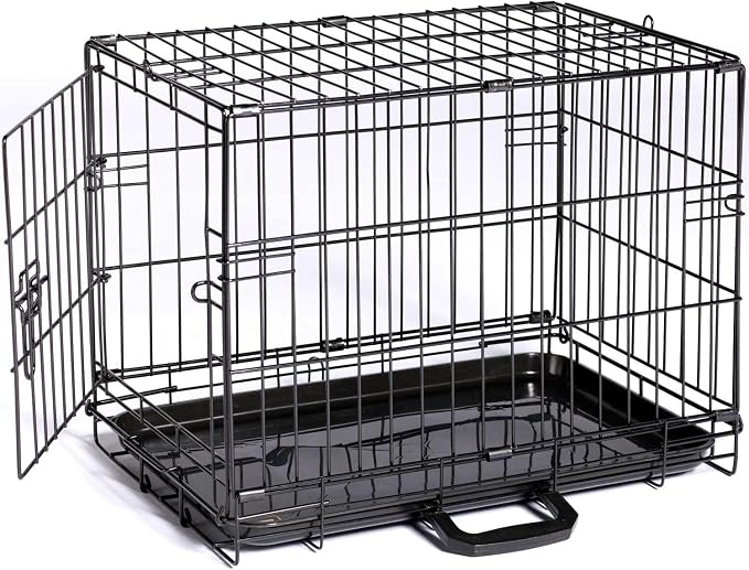 Prevue Pet Products Home On-The-Go Single Door Dog Crate - Extra Extra Small Collapsible Dog Cage for Travel, Indoor, and Outdoor Use, Foldable Kennel Design, Deep Plastic Pan - XXS, Black