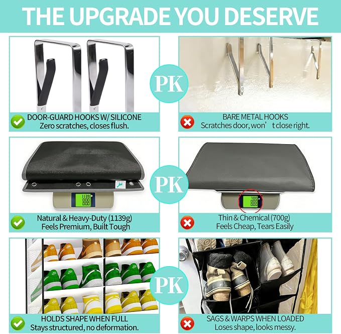 Heavy-Duty over the Door Shoe Organizer, Extra-Wide Large, Holds 30 Pairs & Supports 100lbs, with Reinforced Grommets & Bamboo Rods, Fits Men's Size 12 & Boots, White