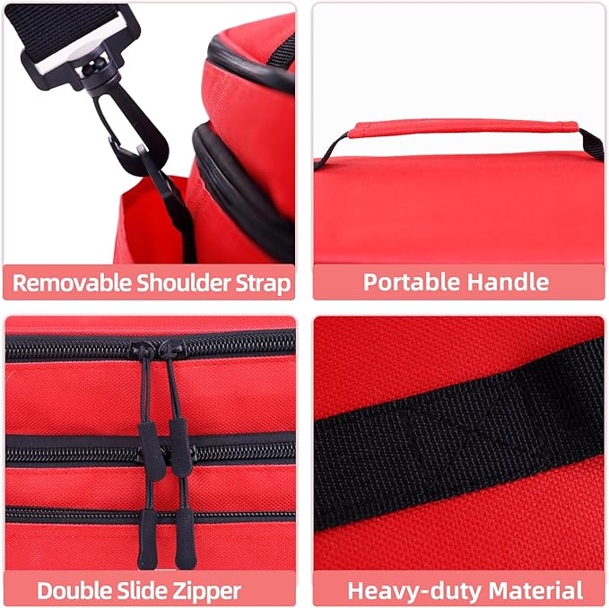 First Aid Bag Empty Large 2 Layer Medical Bag with Shoulder Strap 16”x 9½” x 7” Medicine Organizer Box Travel First Aid kit Emergency Supplies Storage Bag for Car, Home, Office, Outdoor (Red)