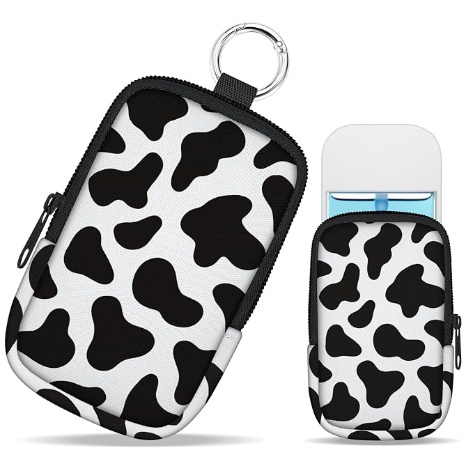 Hand Sanitizer Holder, Cow Print Spray Case Zippered Pouch | Keychain, Travel Size, Cute Fashion Accessory with Snap Hook, for Glow Mist and Power Mist 1FL OZ, Mini Small Pocket Clip on