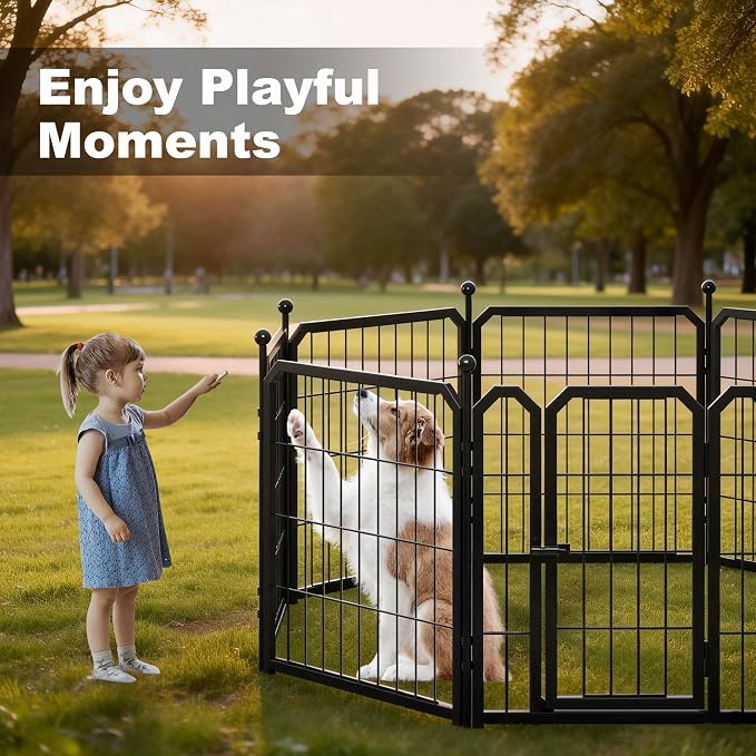 Outdoor Dog Playpen, 24 Inch 16 Panels Pet Fence, Black | 2 Doors for Easy Access, Adjustable and Expandable Design, Pet-Safe Edges and Secure Lock, Rust-Resistant, Yard and Home Use