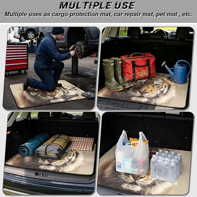 All Weather Cargo Liner Fits for SUV, Tiger Print Car Trunk Mats Rear Trunk Liner Mat Non Slip Backing Cargo Protection Mat for Camping Picnic Travel