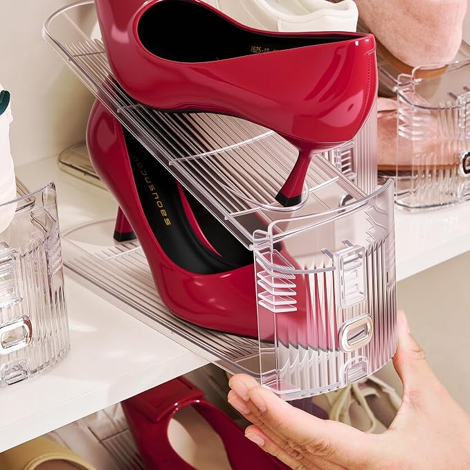 Adjustable Shoe Slots Organizer,16PACK Transparent Shoe Stackers Shoe Rack Holder Shoe Space Savers Double Layer Stack Shoe Racks for Closet Organization(Transparent)