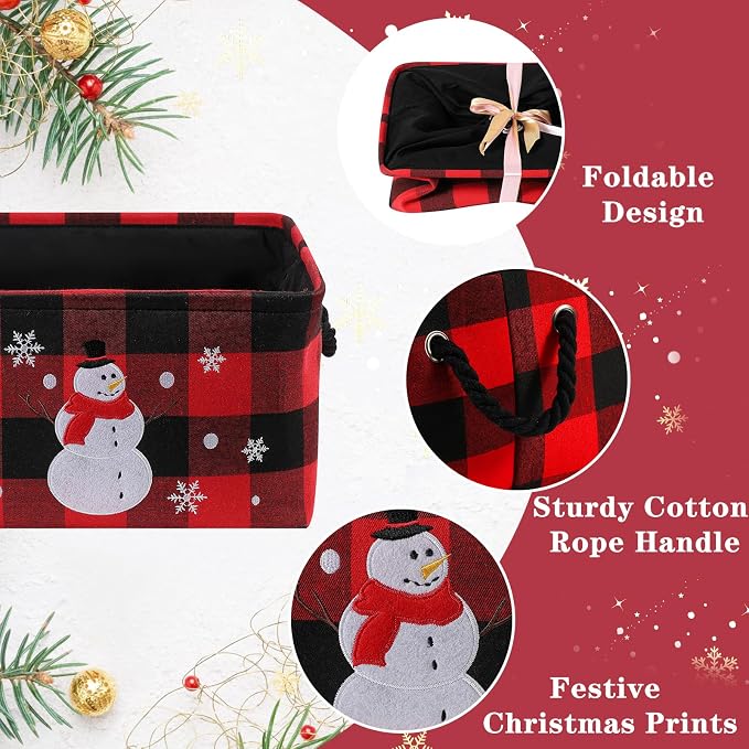 Christmas Baskets, Large Red Buffalo Plaid Collapsible Storage Basket with Handles, Empty Holiday Gift Basket for Toys, Blankets, Baby Items and Christmas Home Decorations