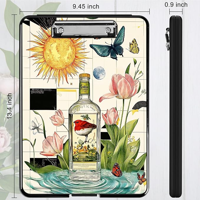 Heavy Duty Storage Clipboard, Slim Nursing Clipboard with Internal Pen Case, Portable File Organizer Case for A4 Letter Size Paper Office Medical Professionals, Sun Drift Bottle