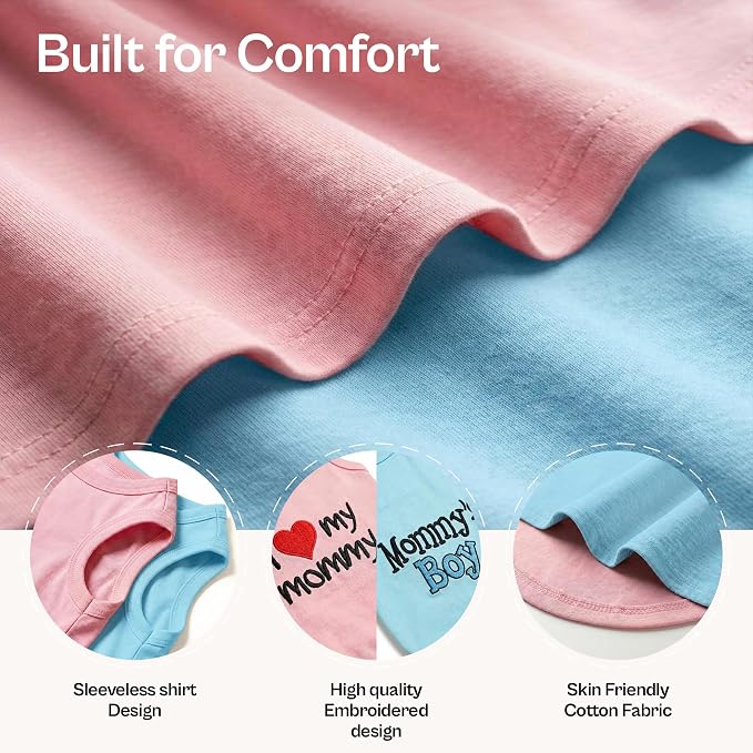 Parisian Pet 2 Pack Dog Shirts – 100% Cotton Shirts for Large Dogs Boys – Sleeveless Mommy’s Love Dog Clothes – Breathable and Lightweight Pet Apparel - Stretchy Summer T Shirts for Dogs