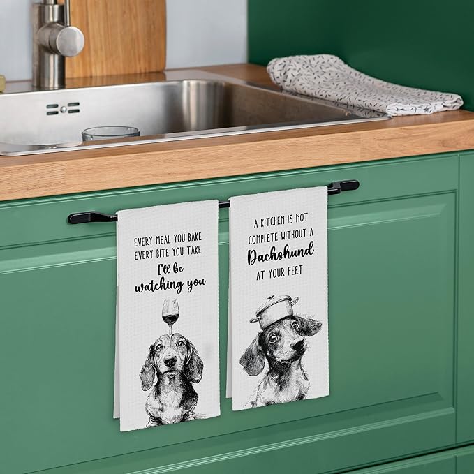 Funny Dog Dachshund Kitchen Towels Set of 2, A Kitchen Is Not Complete Hand Towels Decor for Bathroom, Cute Dish Towel Gifts for Dog Lovers,Rustic Tea Bar Waffle Towel for Dining Room 16x24in