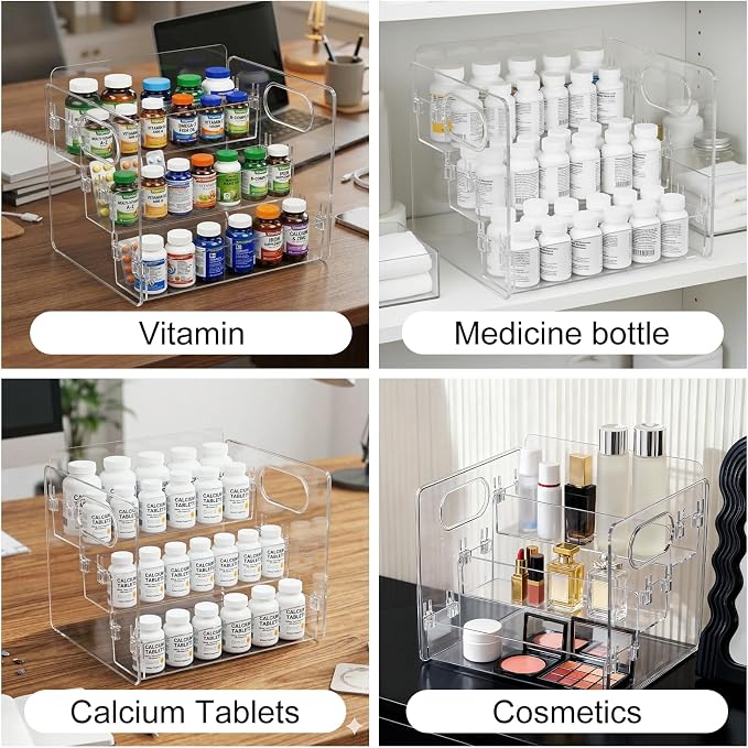 3-Tier Vitamin Storage Organizer, Organizer for Vitamin Bottles And Medicine Bottle Vitamin Bottle Organizer for Countertop, Bathroom Cabinet Storage Items Are Clearly Visible Spice Storage（Large size