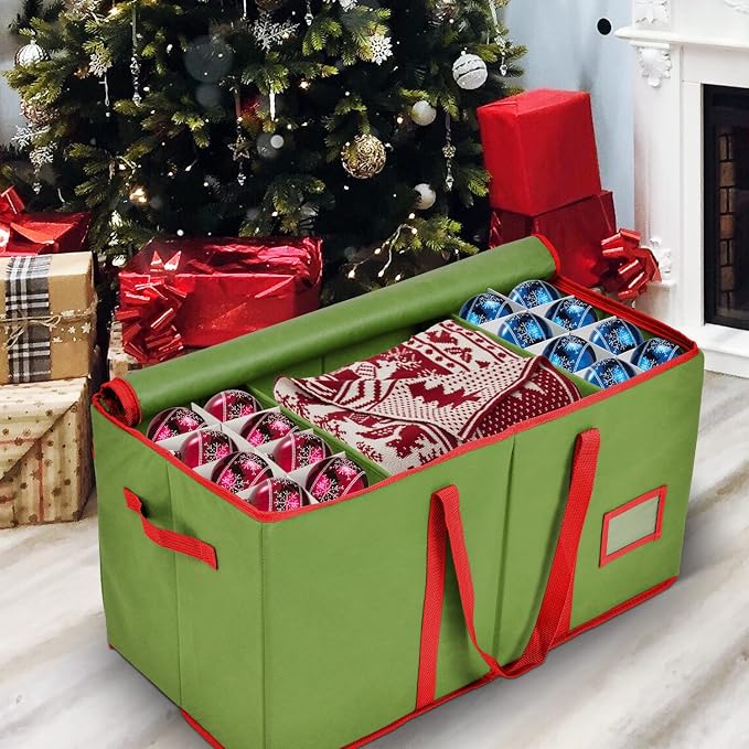 Holiday Cheer Premium Christmas Ornament Storage – Christmas Storage Container Perfect for Holiday Decorations and Ornament Storage Box – Fits 128 Holiday Ornaments – Tear-Proof Fabric | Tear-Proof Fabric, Protective Storage Container, Holiday Decorati...