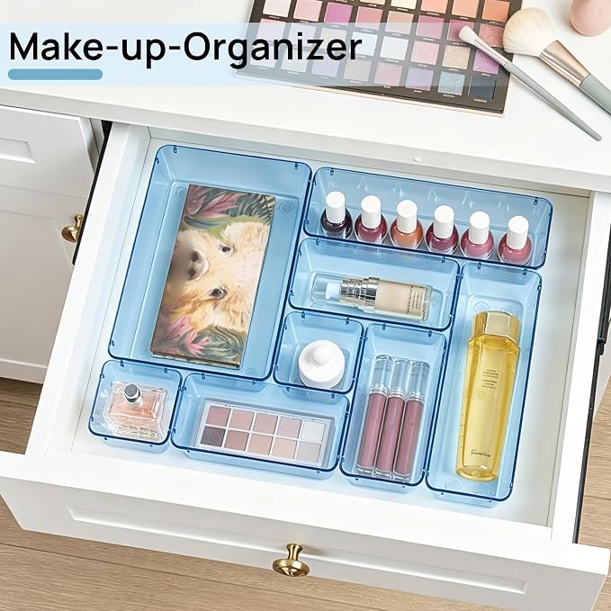 Vtopmart 25 Pack Plastic Drawer Organizers with Non-slip Rubber Pads | 4-Size Versatile Makeup Organizer, Storage Containers Small Bins for Makeup, Jewelries, Bedroom, Kitchen Utensils and Office