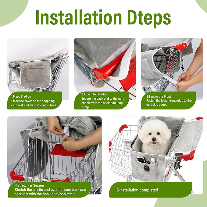 Shopping Cart Cover for Dogs, Pet Grocery Cart Cover with Sponge Padding and Sewn-in Storage Pockets on Both Sides, Foldable & Portable with Integrated Carry Bag