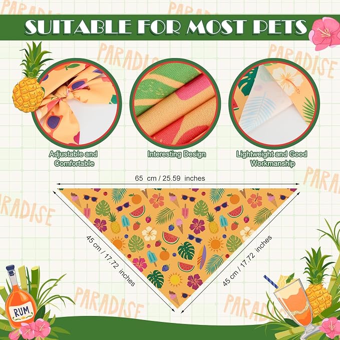 50 Pcs Summer Hawaiian Dog Bandanas Bulk Tropical Flower Pattern | Triangle Kerchief Bibs Scarf Set for Pets Hawaii Party Costume Photo Props Accessories, 25 Styles, 25.6 x 17.7 x 17.7 Inch