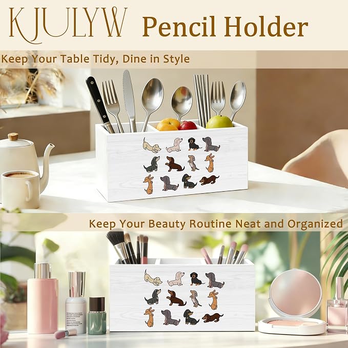 Dachshund Pen Holder for Desk, Weiner Dog Gifts for Women Men, Dachshund Lovers Gifts Wooden Box Pencil Pen Holder Organizer for Home Office Desk Accessories