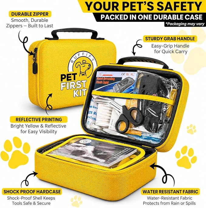 Dog First Aid Kit, Cat and Pet Emergency Kit, Vet Approved, 74 Pcs | High quality, easy to open compact kit, Ideal gift for dog lovers, cat owners, pet parents. Home, travel, hiking, camping.