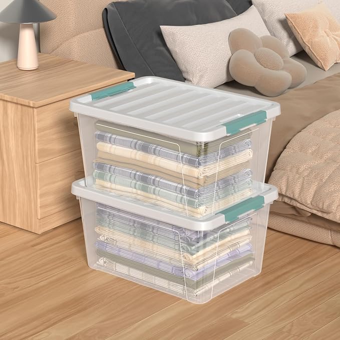 35 Qt Plastic Storage Bin with Lid, Clear Latch Storage Box, 4-Pack