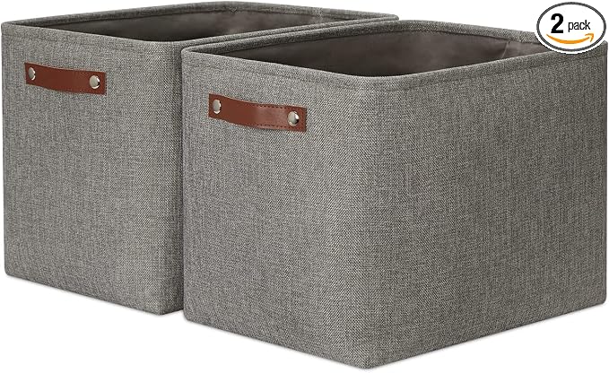 DULLEMELO Grey Storage Baskets for Organizing 2 Pack 16"x12"x12" Fabric Shelf Baskets for Gifts Empty Large Storage Organizer for Closet,Clothes,Toys,Bedroom (Grey)