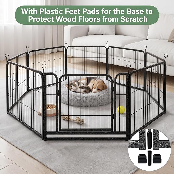 Kfvigoho Puppy Playpen 8 Panels Small Dog Fence Outdoor Indoor Use 24" | Anti-Rust Coating-Strengthened Dog Fence with Doors Portable for RV Camping Yard, Total 17FT, 25 Sq.ft, Snowy Black