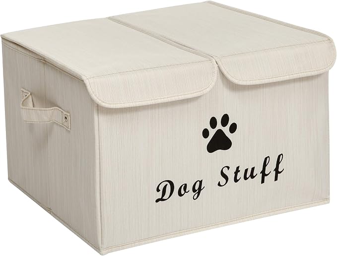Dog toy box with lid dog storage organizer perfect basket for dog toys living room, playroom, closet, home organization and storage - Dog - Bamboo Beige