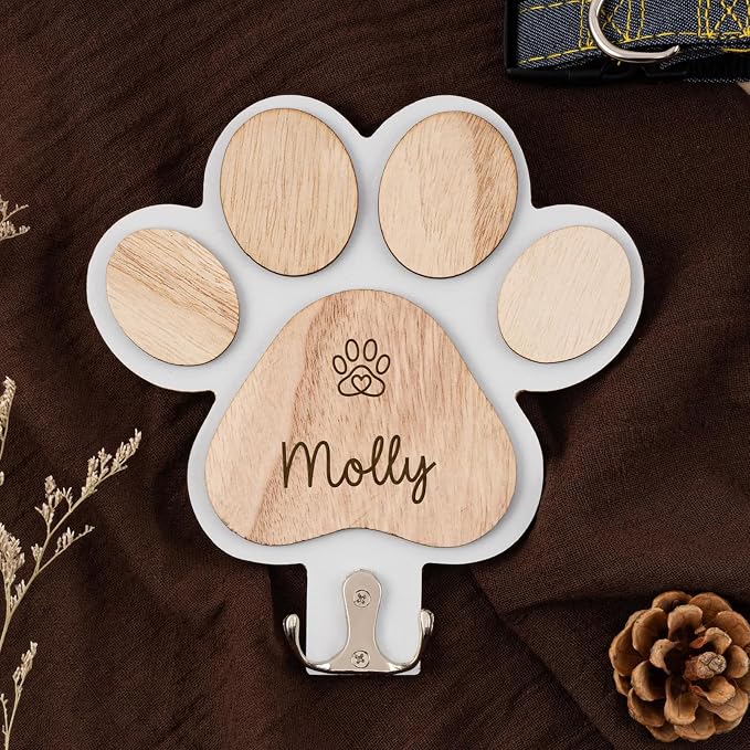 Custom Dog Paw Leash Holder, Personalized Pet Collar Hook, Engraved Paw Print Wall Hanger, Dog Leash Rack Organizer, Pet Lover Gift