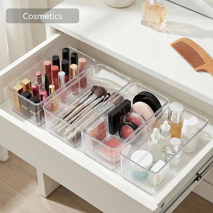 Qilinba 8 PACK Drawer Organizers Deep Drawer Organizer Bins | Clear Silverware Organizer, Stackable Storage Bins for Bathroom, Pantry, Office, Vanity, Desk
