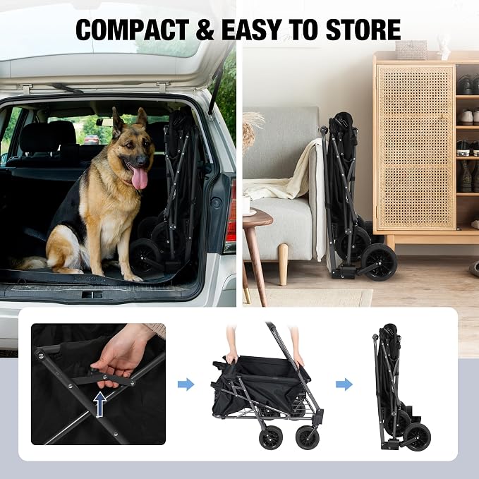 REDCAMP Folding Dog Wagon Cart with Removable Canopy, 220L Dog Stroller | Large Collapsible Utility Cart with Tailgate & All-Terrain Wheels for Sports Shopping Pet
