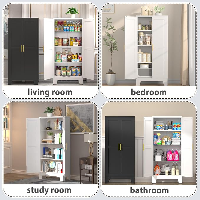 GAIOUS 61.02" Metal Pantry Cabinet, White Kitchen Pantry Storage Cabinets | with Adjustable Shelves and Feet, Pantry Storage Cabinet for Kitchen, Dining Room, Living Room, Bathroom, Linen Craft cabinet