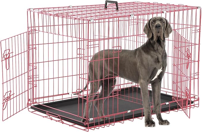 Foldable Double Door 48" Dog Crate with Leak-Proof Tray & Portable Dog Cage for Large Dogs - Collapsible, Indoor