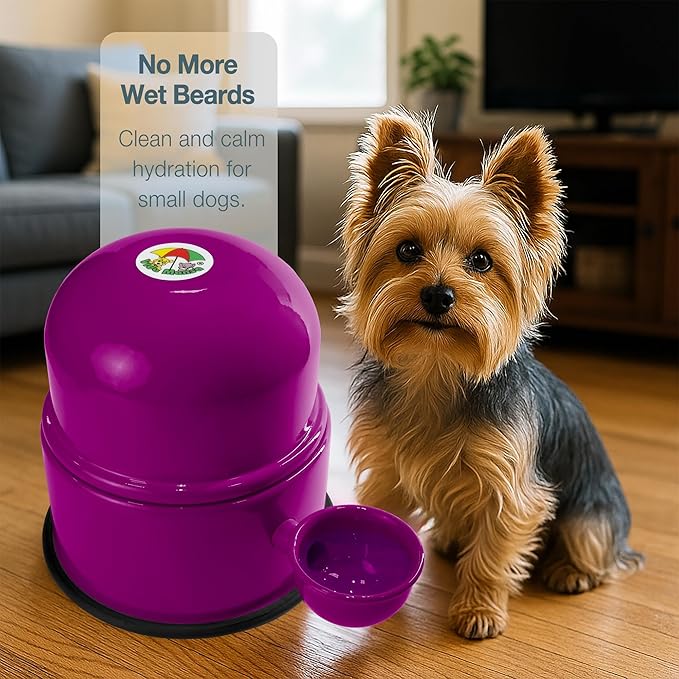 Pet Water Dispenser for Dogs and Cats, 47.3 oz – Gravity-Fed Aluminum Water Bowl, Prevents Wet Fur, Provides Continuous Fresh Water, Electrostatic Coated Finish, Vida Mansa (Violet)