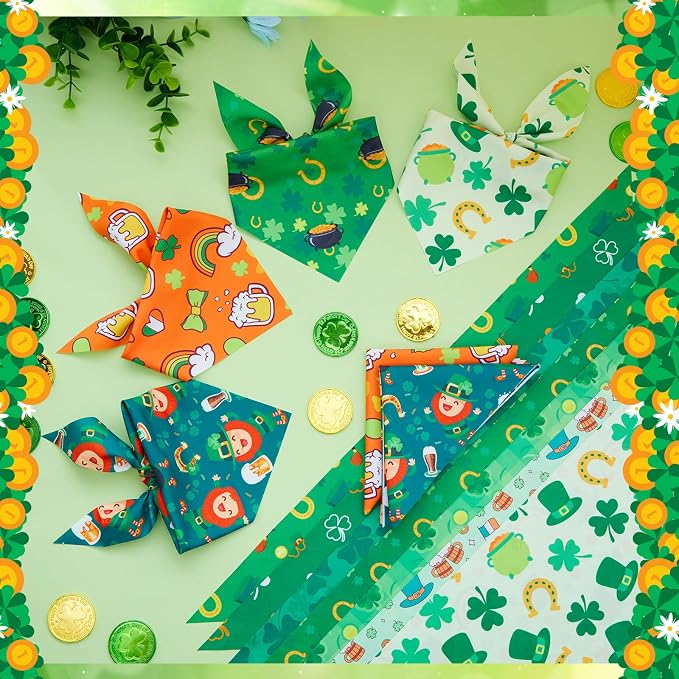 Abbylike 50 Pcs St Patrick's Day Dog Bandanas Bulk Green Shamrocks Bandanas for Dogs Triangle Kerchief Bibs Scarf for Pet Irish Costume Photo Props Pet Shops Groomer, 25 Styles (31.5 x 21.7 x 21.7)