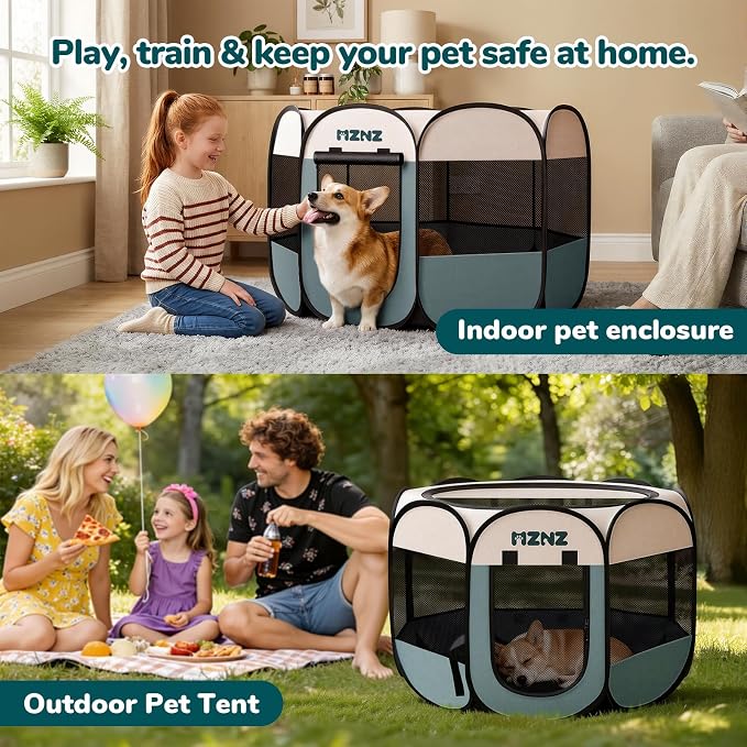 Dog Cat Playpen, Portable Puppy Pet Crate Indoors for Small/Medium Dogs Cats Rabbits, Foldable Dog Cage Enclosure for Outdoor, Pop Up Dogs Tent Kennel with Carrying Case, Grey