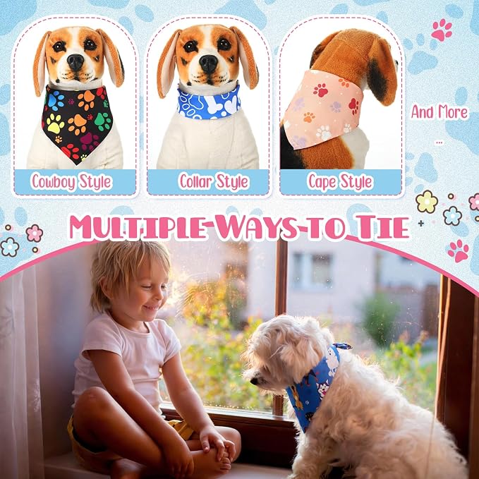Kacctyen 50 Pcs Dog Bandanas Bulk Bandanas for Dogs Grooming with Dog Paws Pattern Adjustable Pet Triangle Scarf Bib Washable for Small Medium Large Puppy Cats Pets Costume Accessories