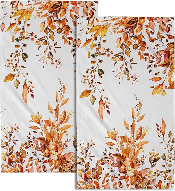 Giwawa Orange Eucalyptus Hand Towels Set of 2 Sage Leaves Soft Absorbent Small Bath Towel Kitchen Dish Guest Towel for Bathroom Hotel Gym Spa