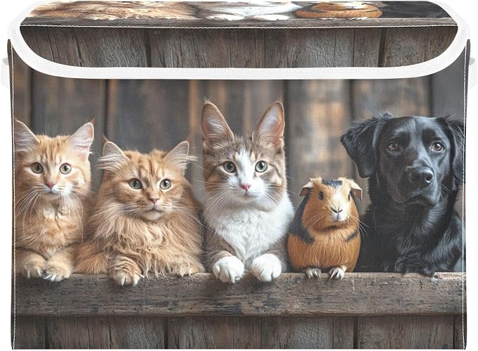 Dog Cats Fence Large Storage Bins with Linen Foldable Storage Cubes Fabric Closet Organizer Containers box with Flip-Top Lid for Home Office Closet 16.5” x 12.6” x 11.8”