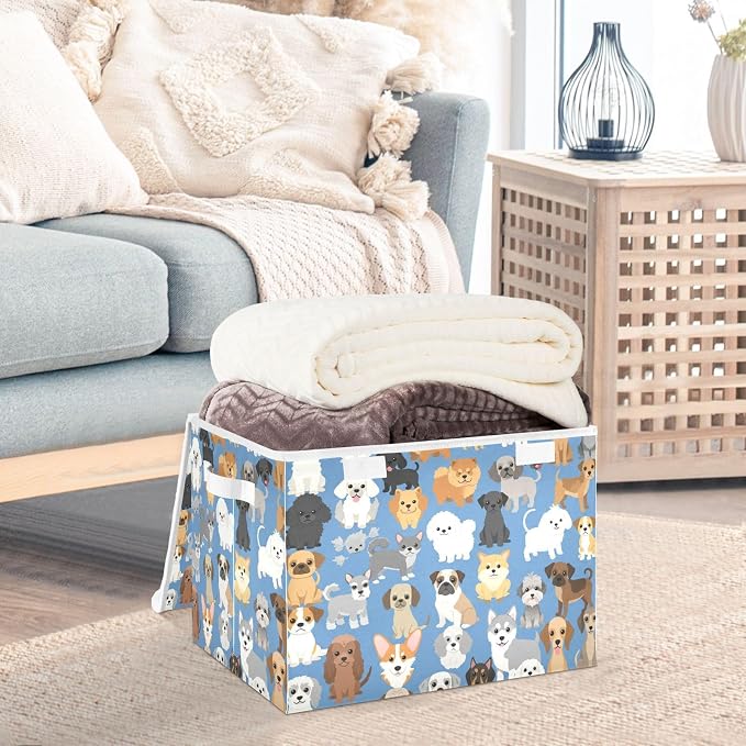 Pet Pup Storage Bins with Lids Closet Bedroom 40L Fabric Bin | Decorative Storage Boxes, Foldable & Stackable, Dust-Proof Flip Top, Reinforced Handles, For Home & Dorm, Clothes & Toy Box