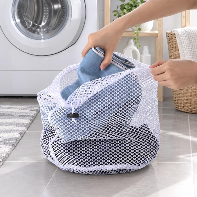 3 Pcs Small Mesh Laundry Bags with Drawstring, 12"×16" Travel Nylon Laundry | Machine Washable Laundry Bags for Delicates White Mesh Wash Bags for Storage Clothes Socks Jewelry Gifts Toys Fruit