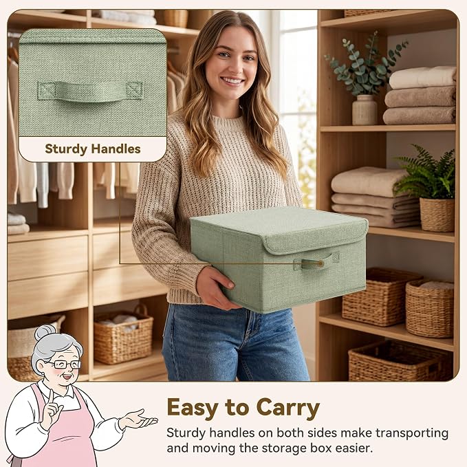 GRANNY SAYS Memory Keepsake Storage Box, Fabric Storage Bins with Lids | Flip-Top Lid, Collapsible, Stackable, 3 Handles, Ideal for Closet Clothes Blanket Toys, Medium, Mixed Colors, 4-Pack
