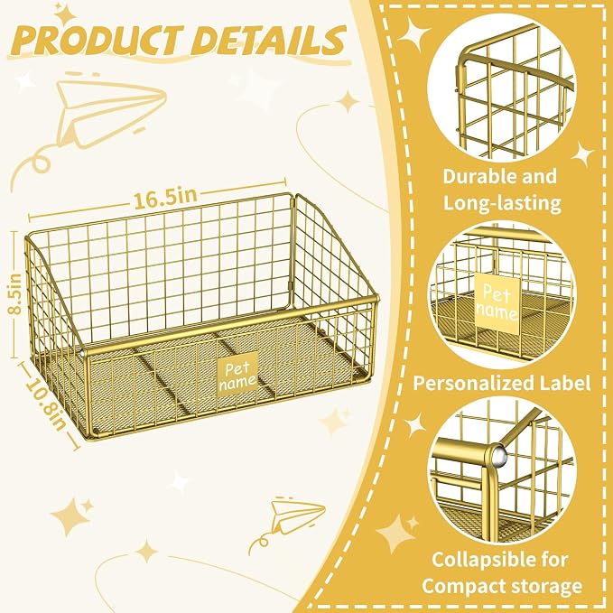 Kaiferty Indestructible Dog Toy basket, Medium Toy Box for Dogs,Pet Toy Bin Dog Metal Basket for Toys, Toy Storage Organizer, Toy Box for Living Room Area (Gold)