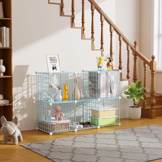 C&AHOME Wire Cube Storage, 6 - Cube Organizer Metal C Grids Units, Blue | Modular Shelves Units, Closet Organizer, Storage Bins Shelving, Ideal for Home, Office, Living Room