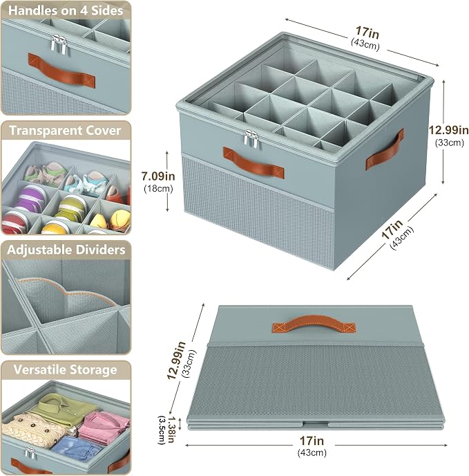 Shoe Organizer for Closet,2 Pack Foldable Shoe Storage Organizer Box Bin with Adjustable Dividers and Clear Cover, Fits up to 16-32 Pairs（Grey）