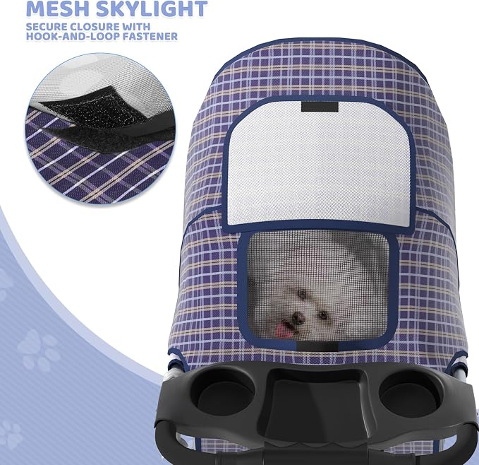 Magshion 3-Wheel Pet Stroller for Small/Medium Dogs & Cats, Up to 33lbs | Foldable Travel Jogger w/ Breathable Mesh Cover, Lightweight Design, Safety Tethers, Cup Holder & Storage Basket