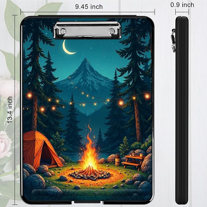 Heavy Duty Storage Clipboard, Slim Nursing Clipboard with Internal Pen Case, Portable File Organizer Case for A4 Letter Size Paper Office Medical Professionals, Dark Mountain Flame