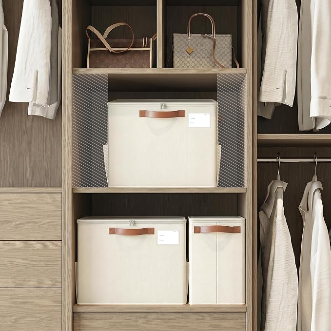 Varhomax Shoe Organizer Box for Closet, Fabric Storage Basket | Foldable Shoe Bin with Adjustable Dividers & Clear Cover, Saving Space Sneakers & Sandals Containers for Entryway, Cubby