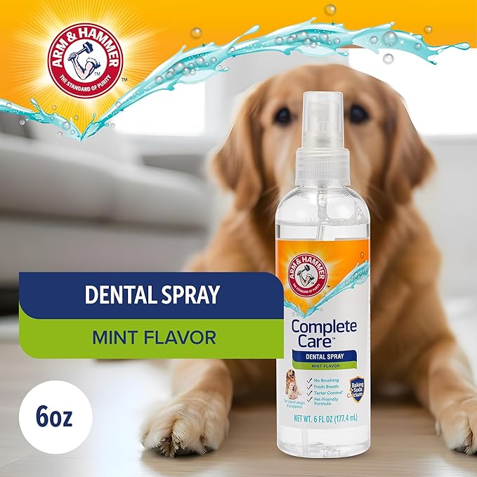 Arm & Hammer Complete Care Dog Dental Spray, Mint Flavor, Brushless Dog Breath Freshener with Baking Soda and Calcium for Tooth Enamel Support, Fluoride-Free, 6 Fl Oz